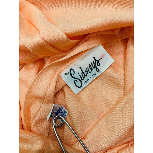 Vintage 70s Formal Gown Women's Small Rhinestone Trim Peach Long Sleeve Dress - Picture 7 of 10